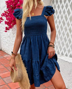 Navy Ruffle Hem Dress
