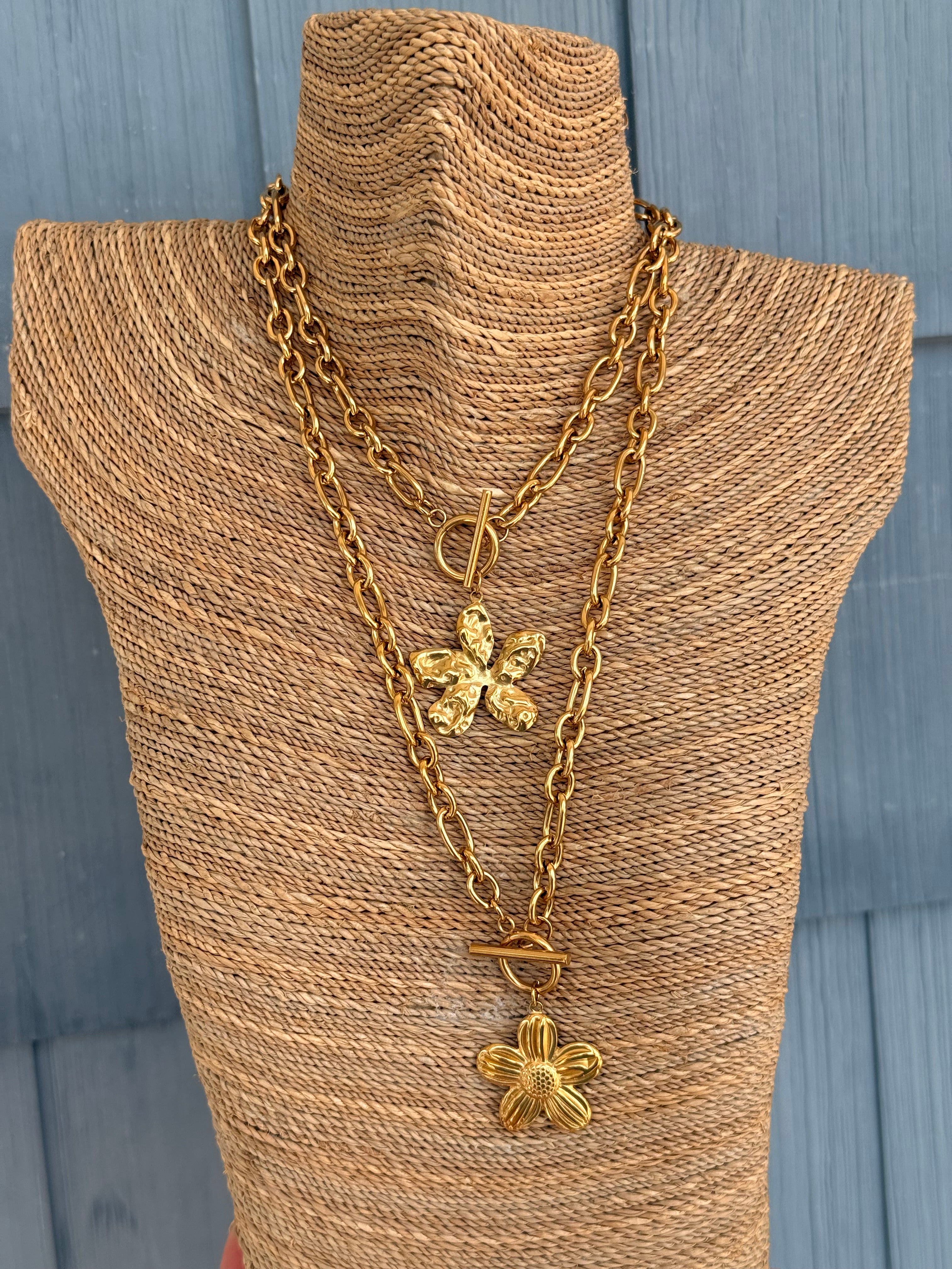 Hammered Flower Toggle Necklace