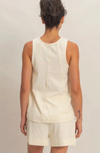 Sleeveless Round Neck Top & shorts Set- Cream