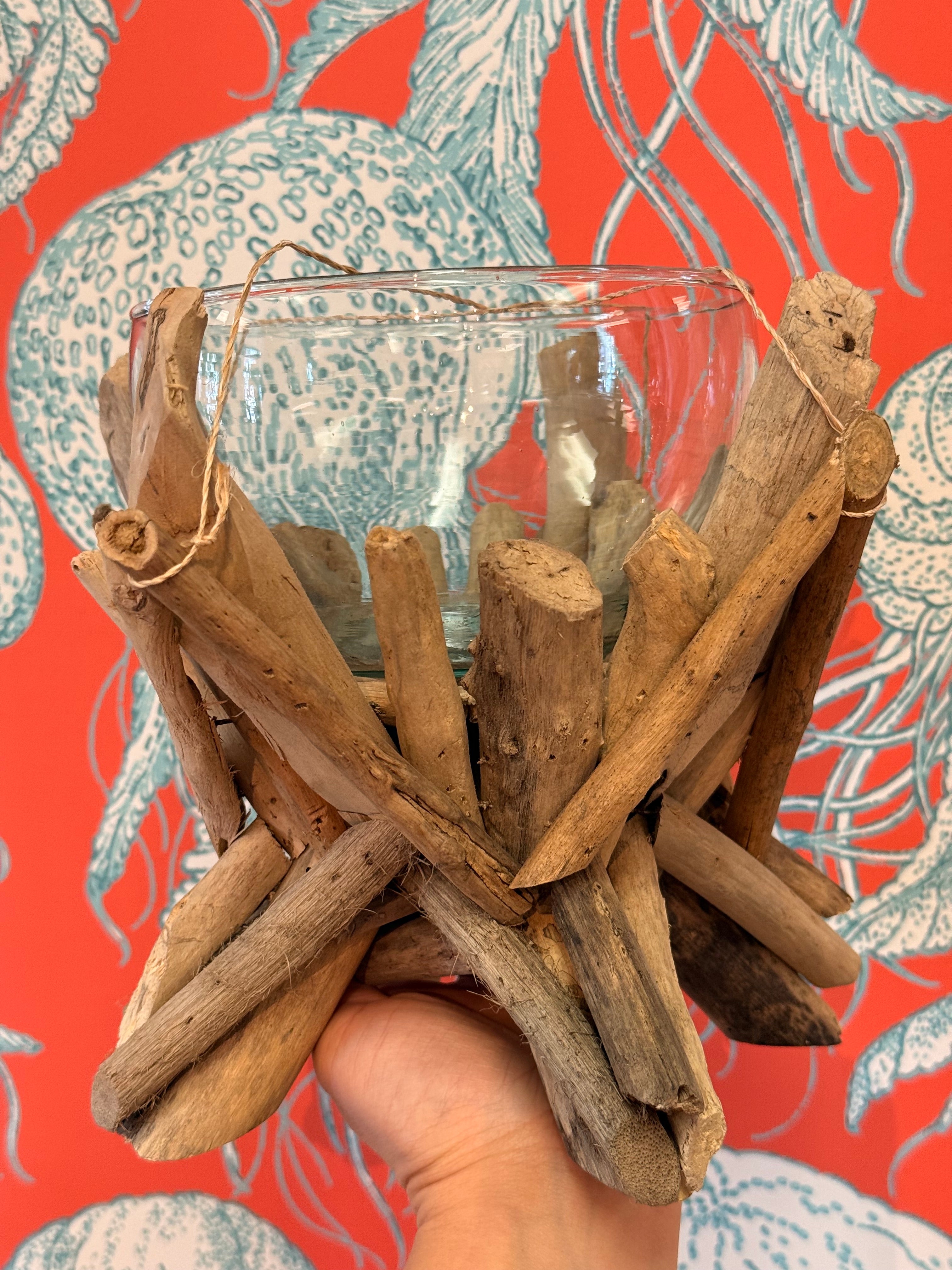 Driftwood Glass Bowl Holder