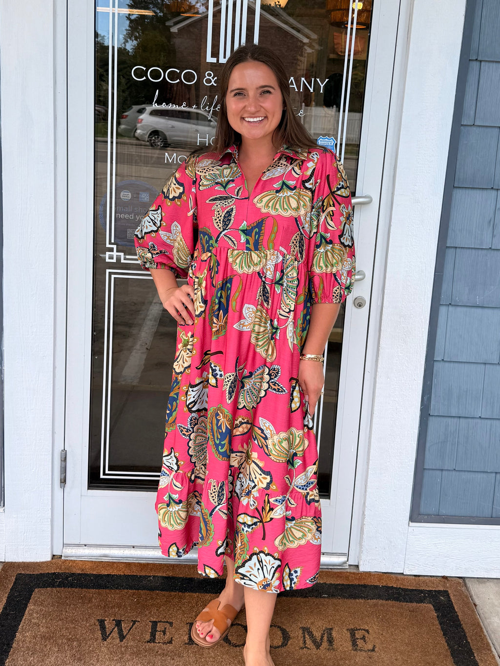 Pink Boho Paisley Pink Midi Dress
