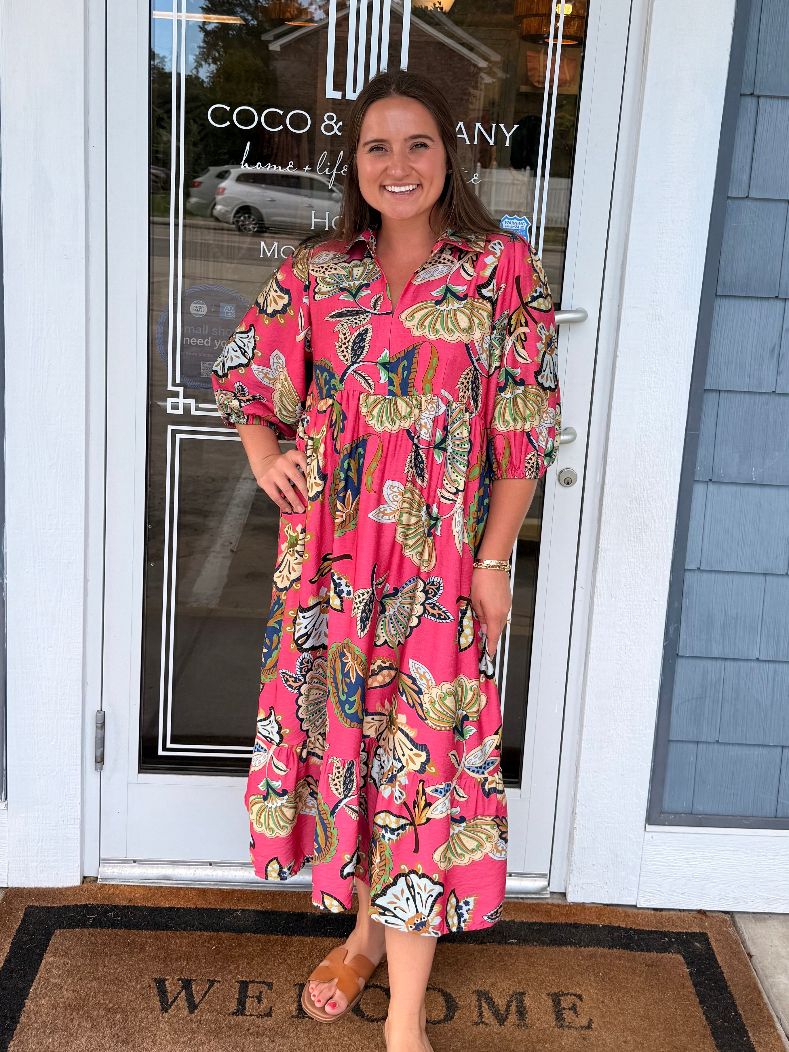 Pink Boho Paisley Pink Midi Dress
