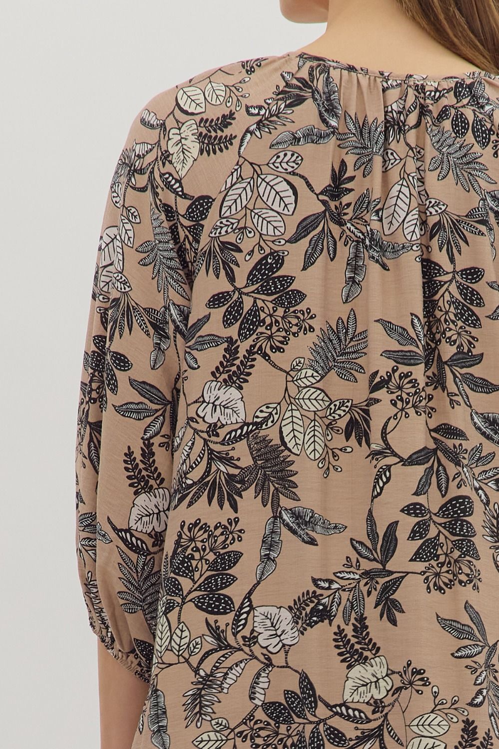 Taupe Botanical Print Contrast Dress SHIPS OR PICKUP 10/10/25