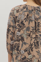 Taupe Botanical Print Contrast Dress SHIPS OR PICKUP 10/10/25