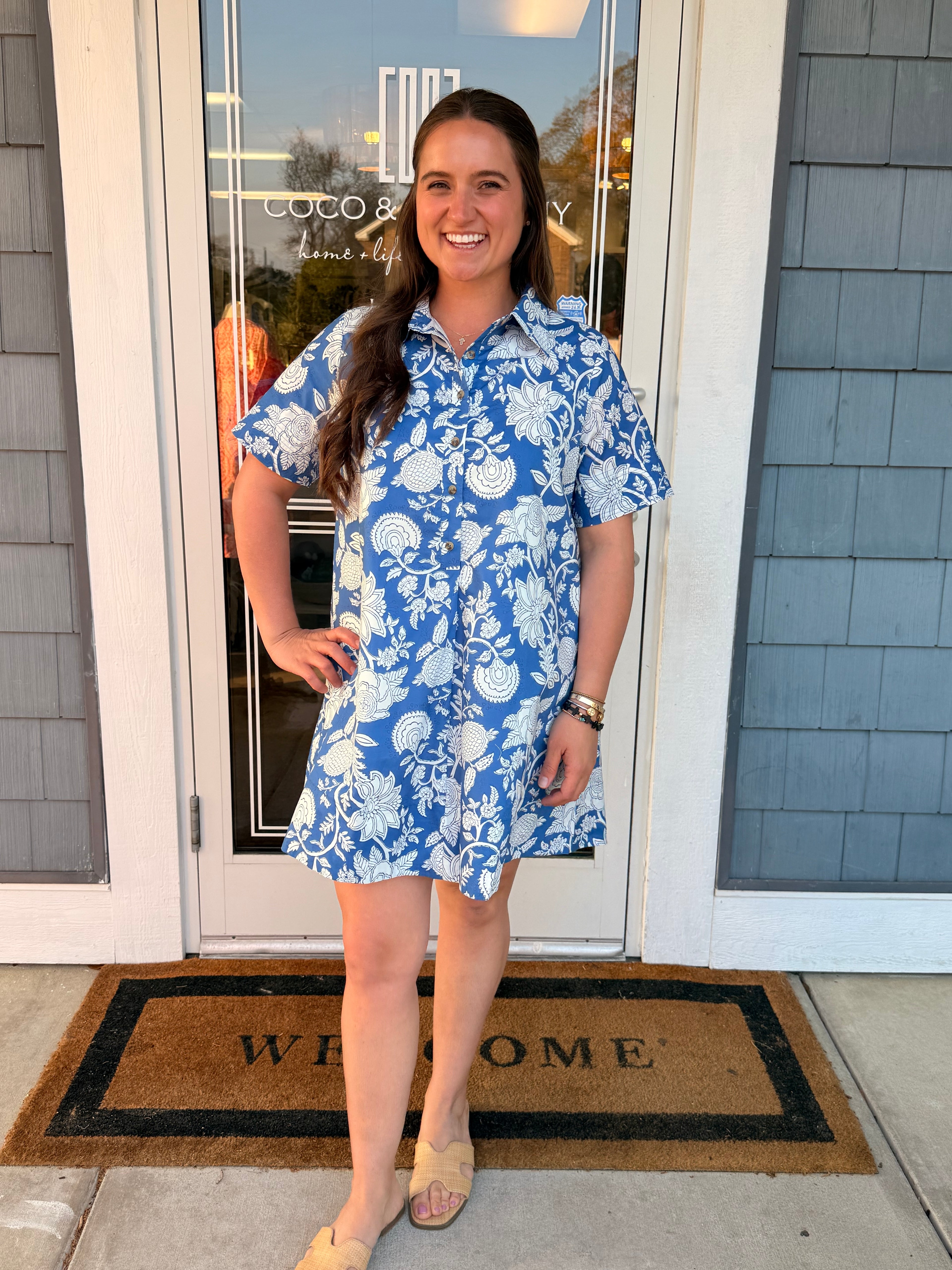 French Blue SS Collar Button Down Dress
