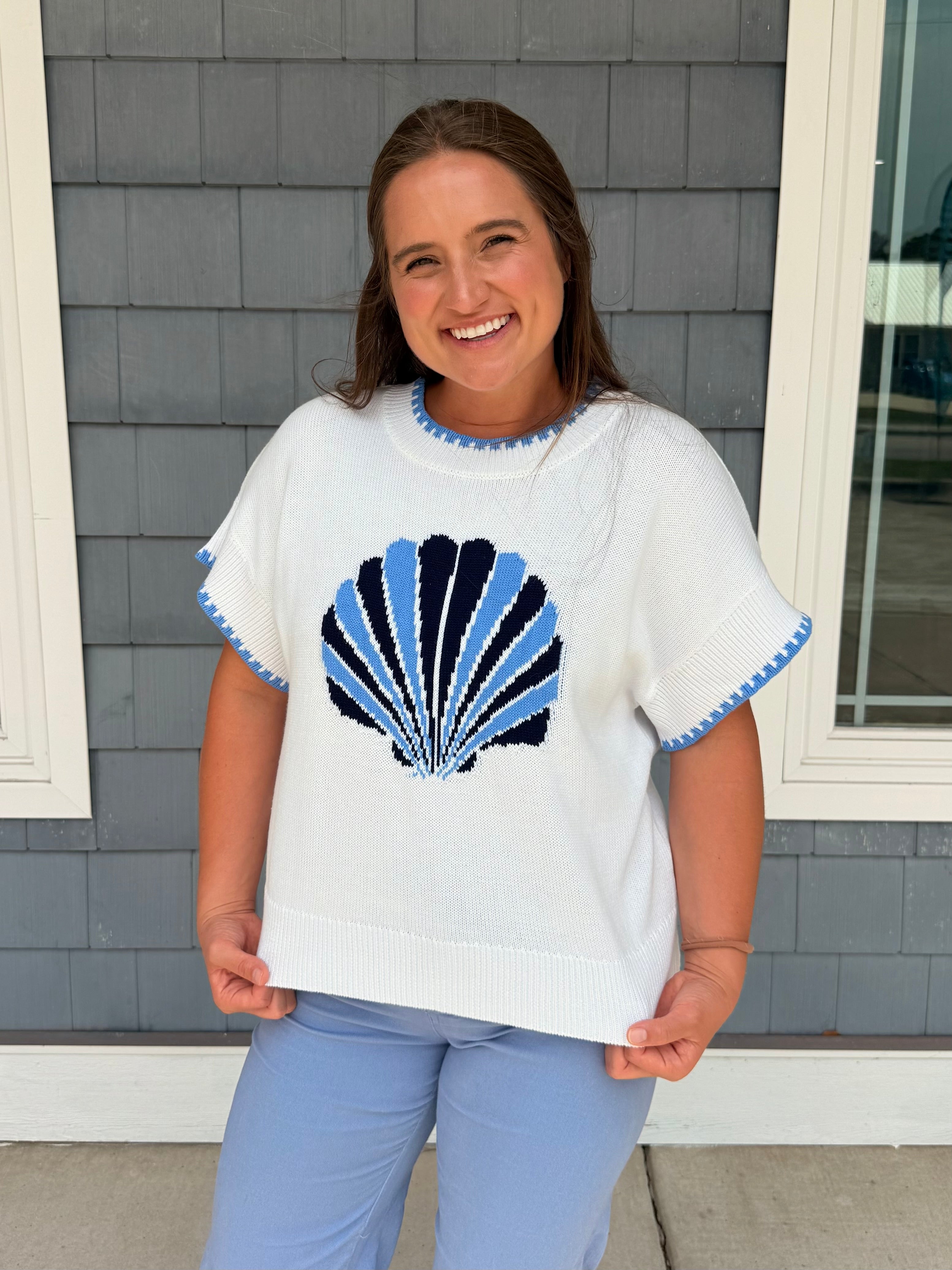 Navy & Blue Off White Shell Sweater Top
