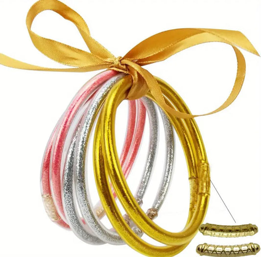 Mixed Gold & Pink Jelly Bangle Set