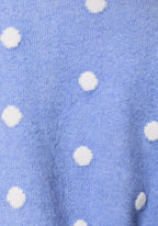 Blue Polka Dot Short Sleeve Crew Neck Knit Cardigan