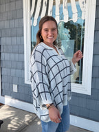 Navy & Ivory Windowpane Check Knit Top