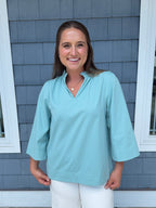 Seafoam Ruffled Neck Blouse