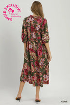 PREORDER: Olive Boho Paisley Pink Midi Dress