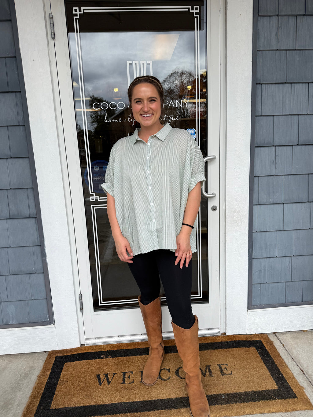 Mint Striped Collared Oversized Button Down