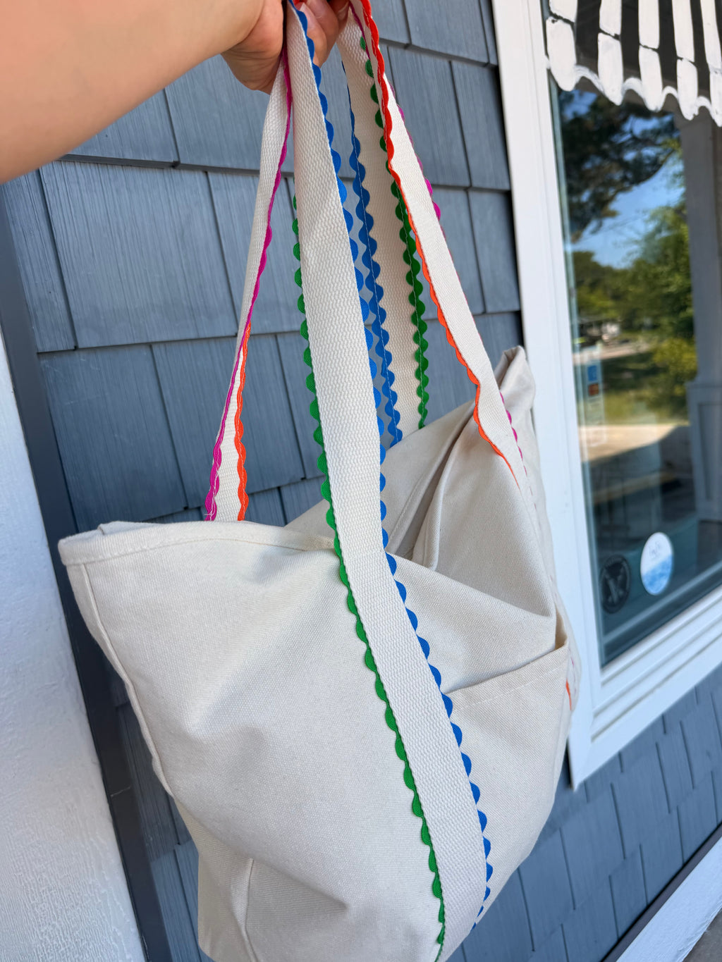 Khaki Canvas Bag With Colorful Ric Rack Trim