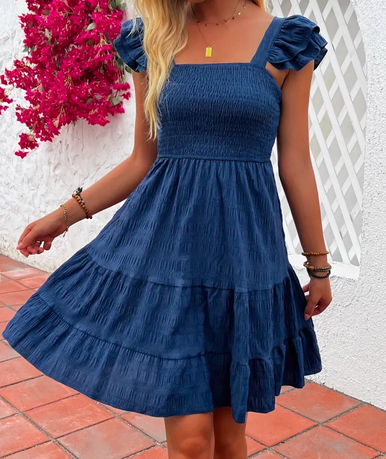 Navy Ruffle Hem Dress
