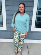 Blue Floral Ankle Cropped Pants