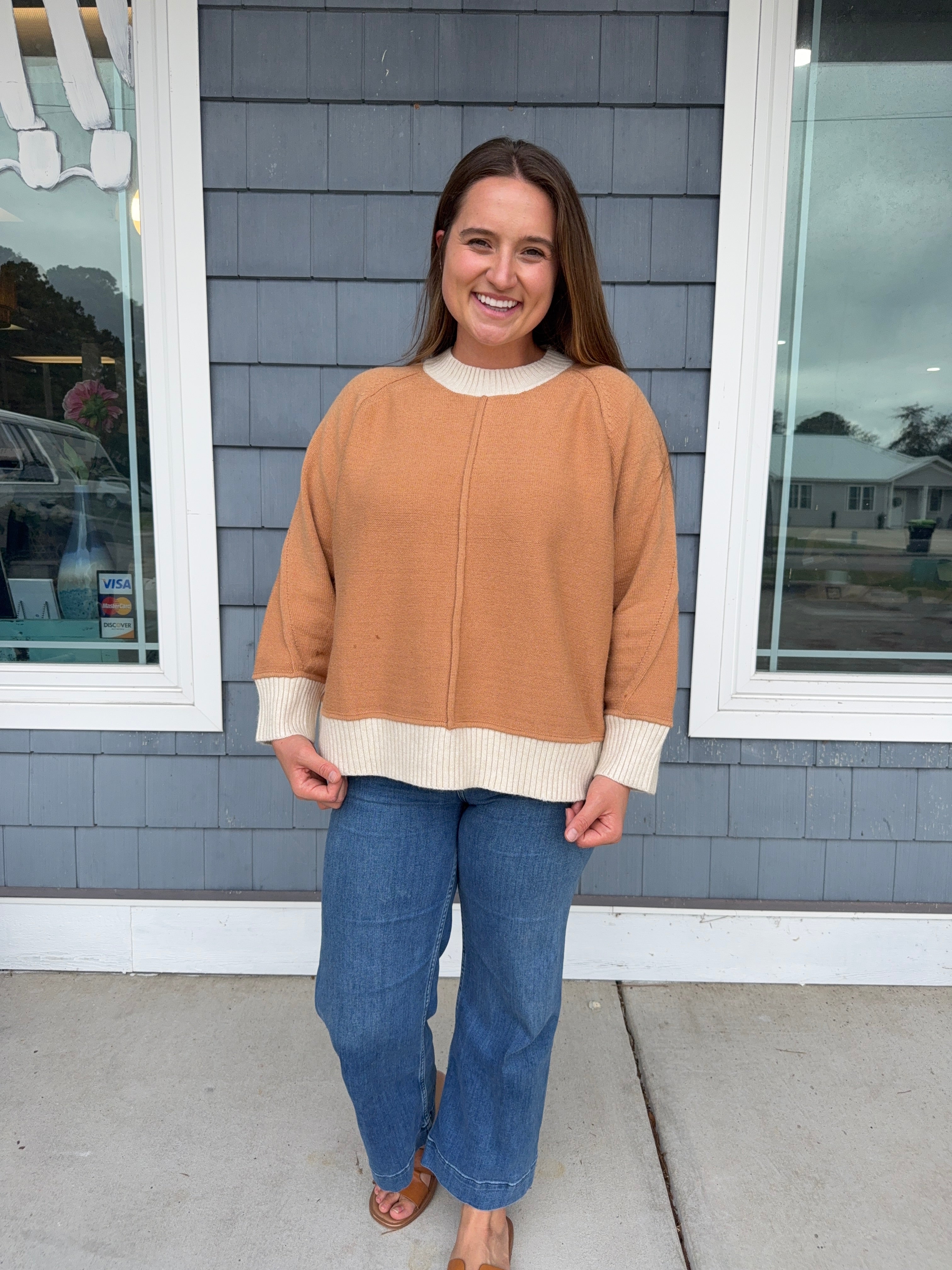 Camel Knit Contrast Sweater