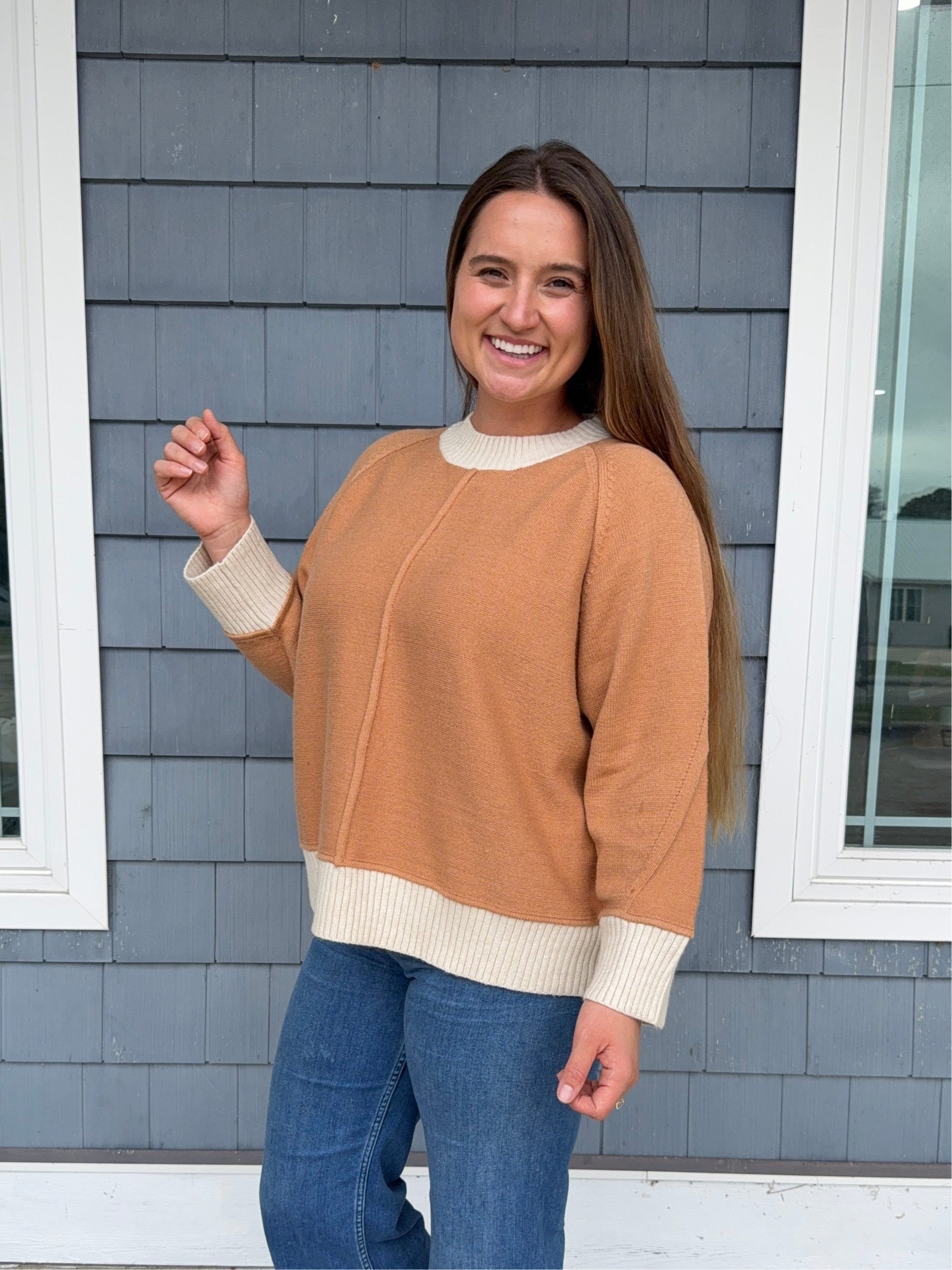 Camel Knit Contrast Sweater