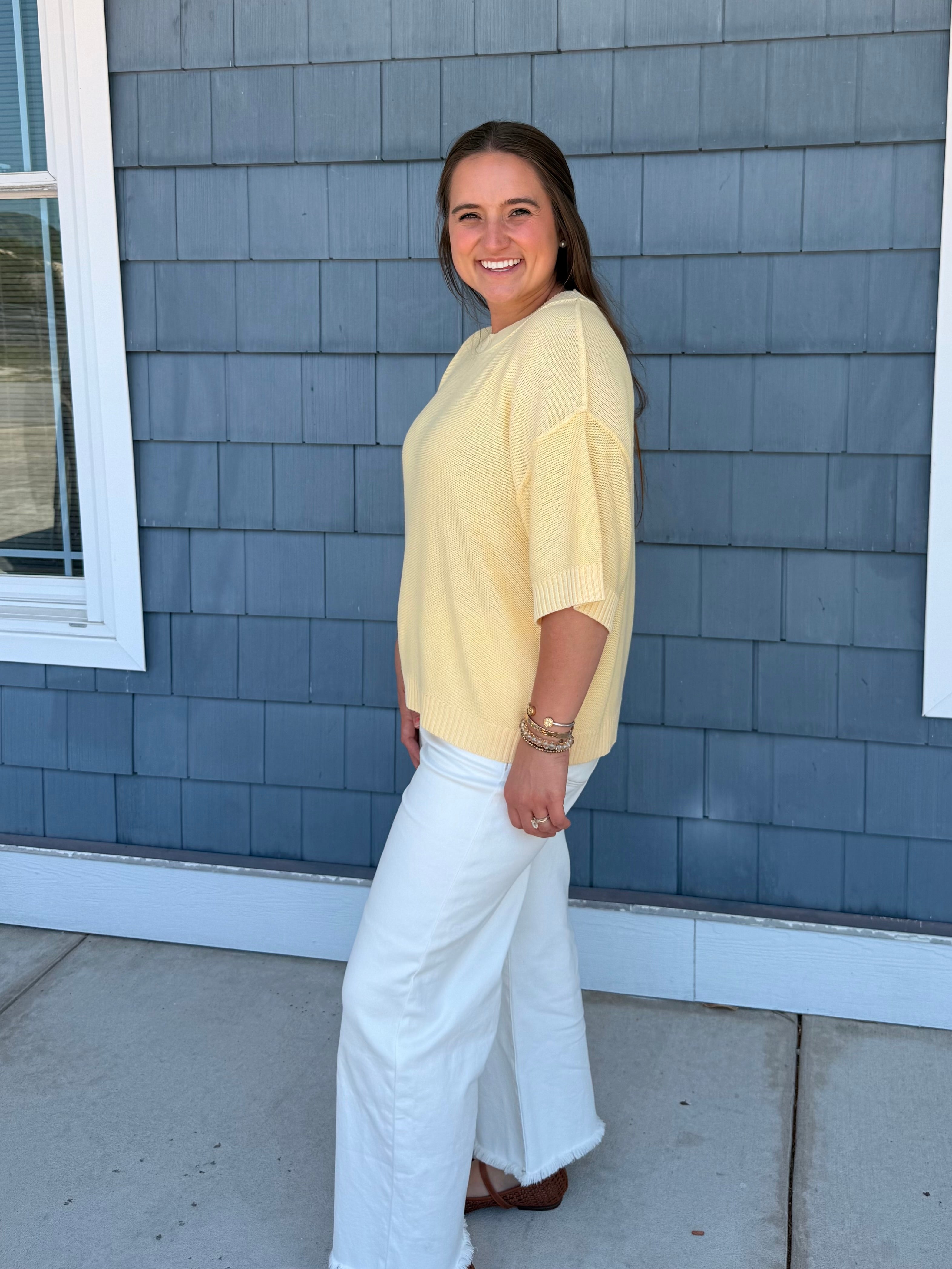 Yellow Oversize Cut Sweater Top with Raw Edge