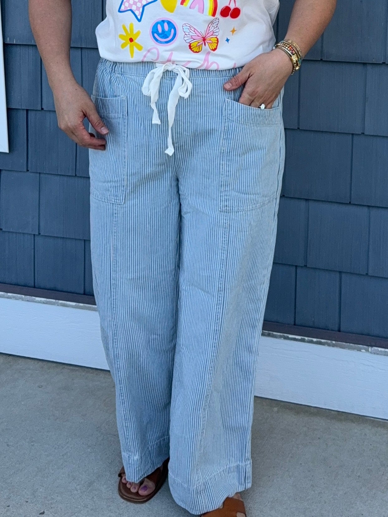 Blue Stripe Drawstring Jeans
