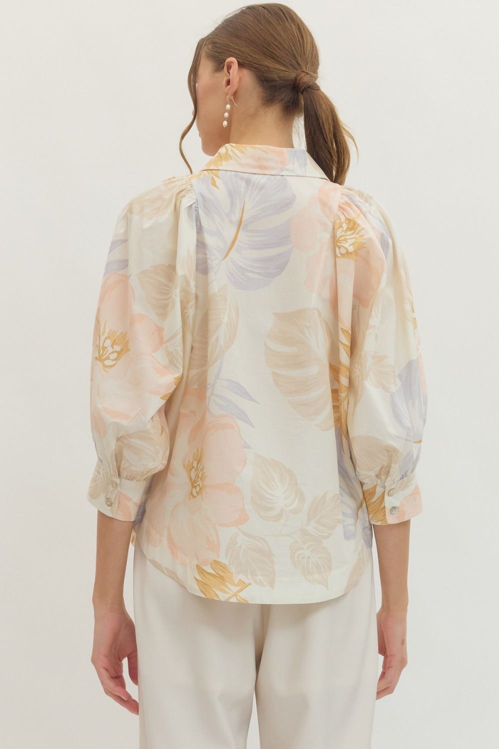 Pale Multicolor Botanical Long Sleeve Top