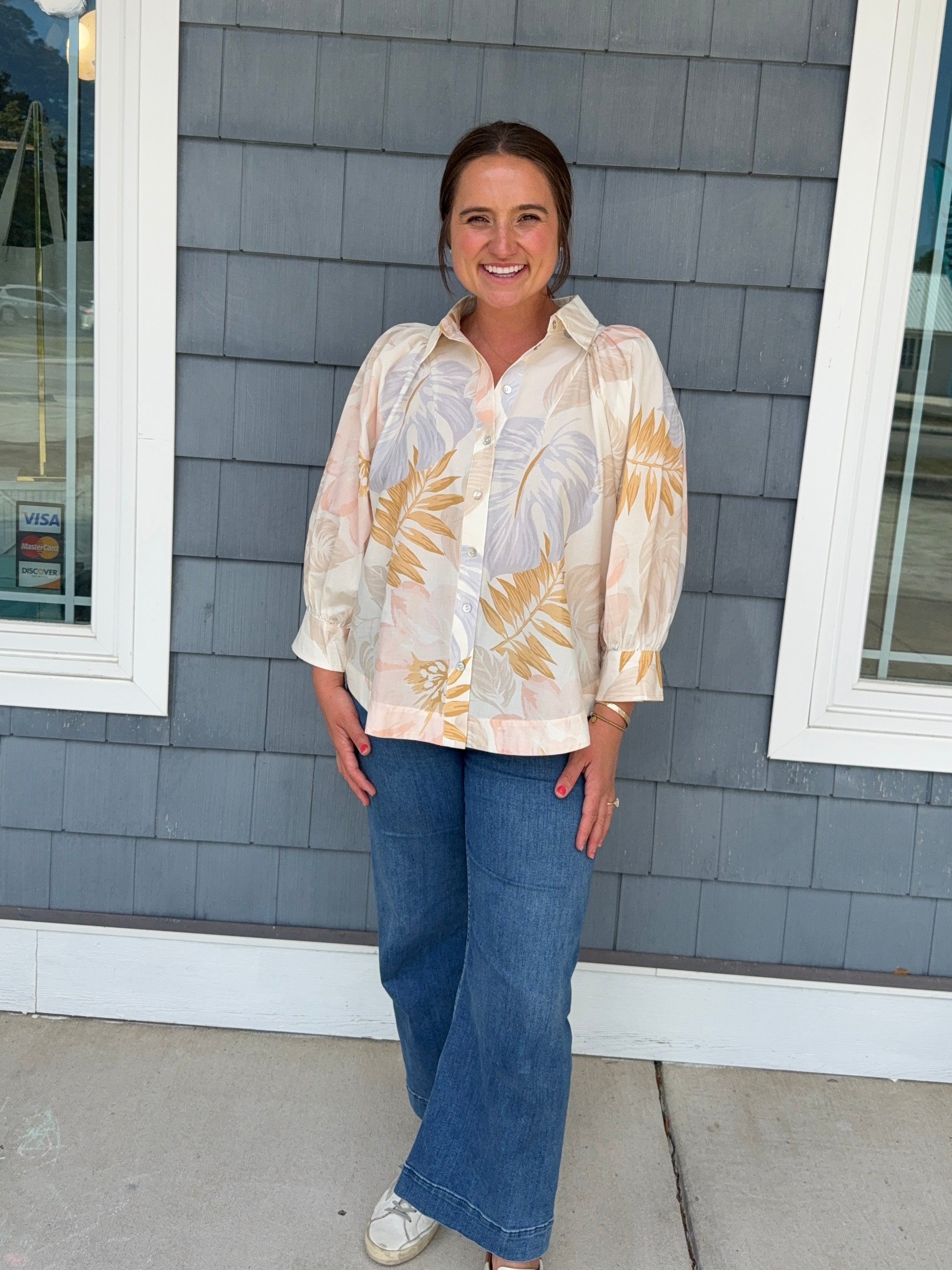 Pale Multicolor Botanical Long Sleeve Top