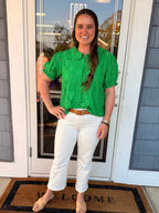Kelly Green Peter Pan Collar Lace Top