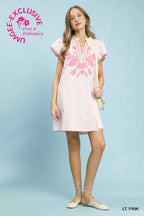 Light Pink Striped Floral Appliqué Shift Dress