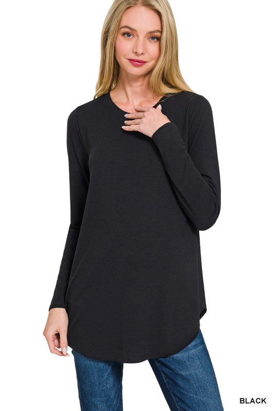 Black Long Sleeve Round Neck Top