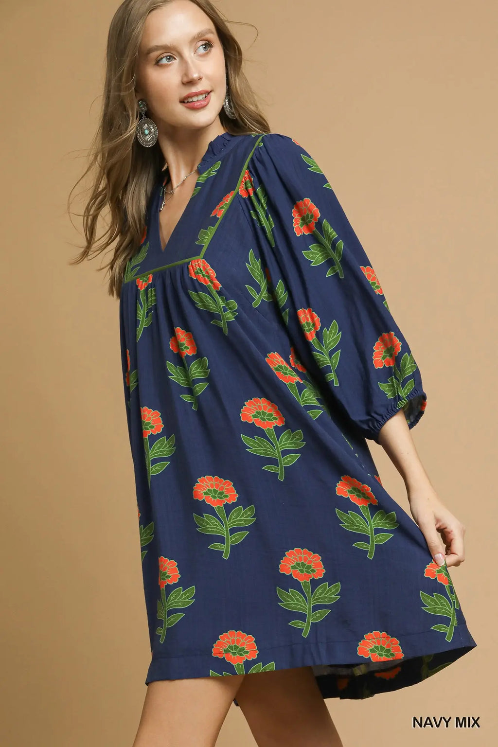 Navy Floral Fall Dress