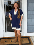 Navy Linen Mini Dress