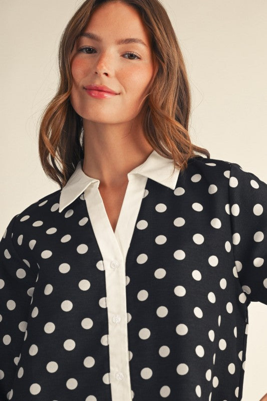 PREORDER: Black & White Polka Dot Shift Dress