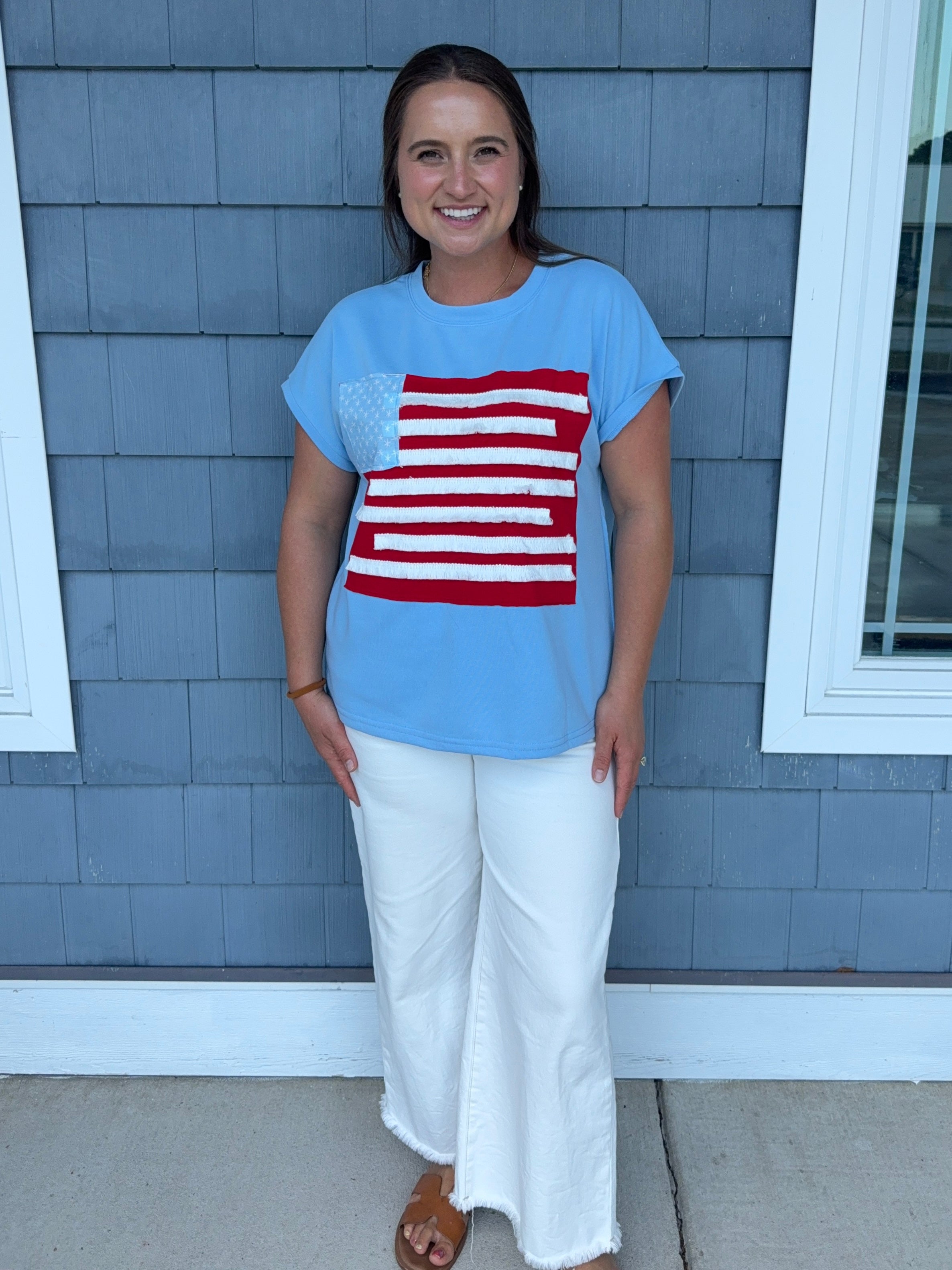 Blue USA Flag Textured Shirt