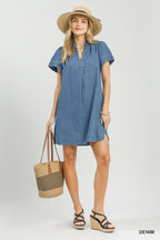 Denim Ruffle Collar Mini Dress