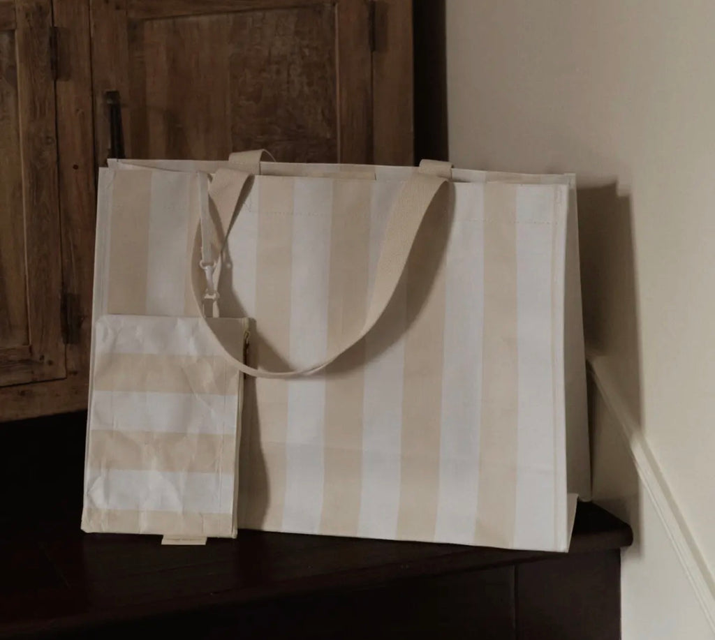 Taupe Thick Stripe XL All Day Bag With Matching Removable Pouch