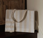 Taupe Thick Stripe XL All Day Bag With Matching Removable Pouch