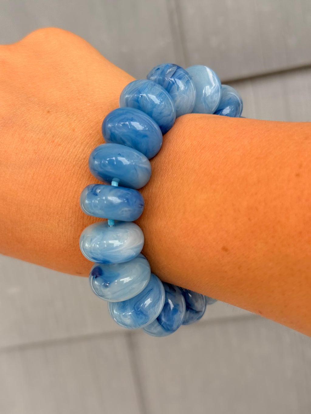 Chunky Marble Beaded Stretch Bracelet - Blue