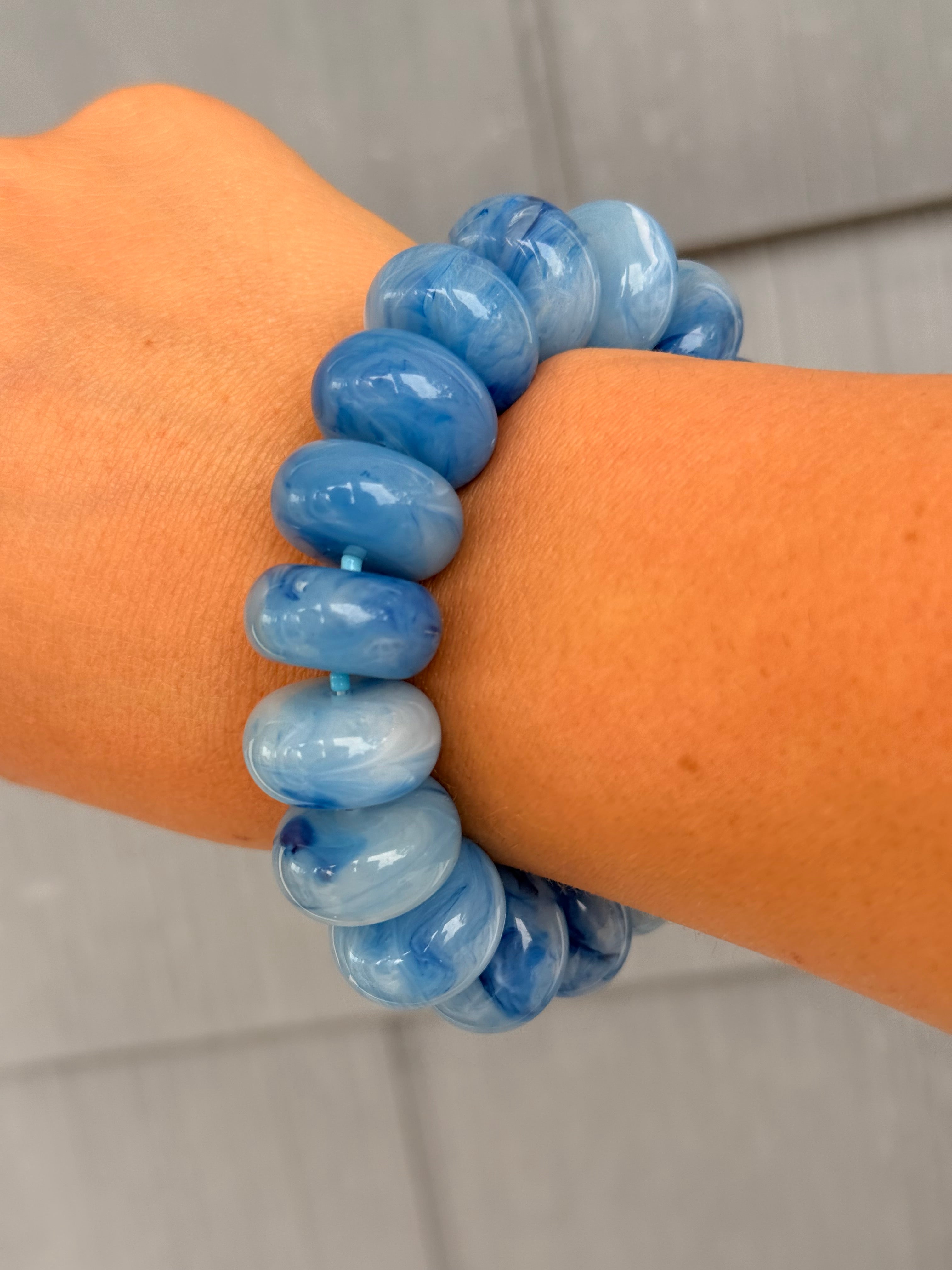 Chunky Marble Beaded Stretch Bracelet - Blue