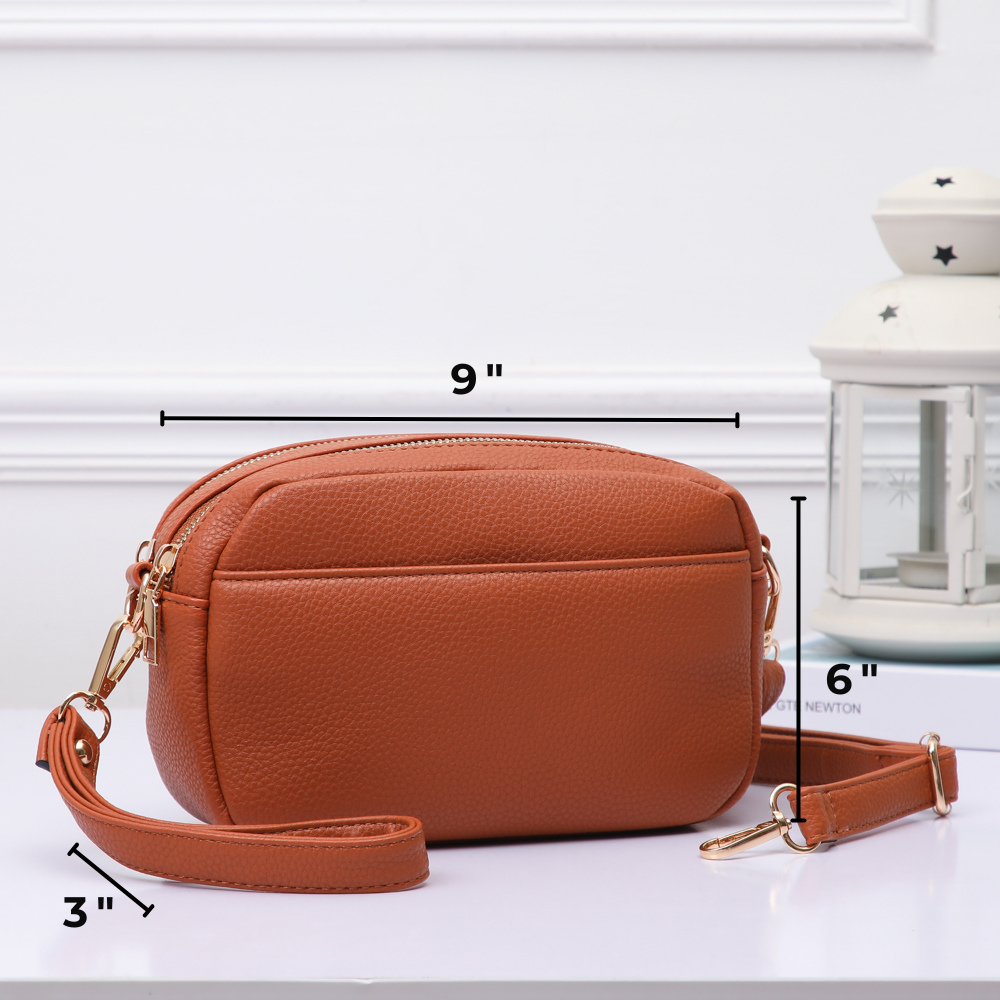 Tan Luna Petite Luxe Pebble Vegan Leather Crossbody Bag