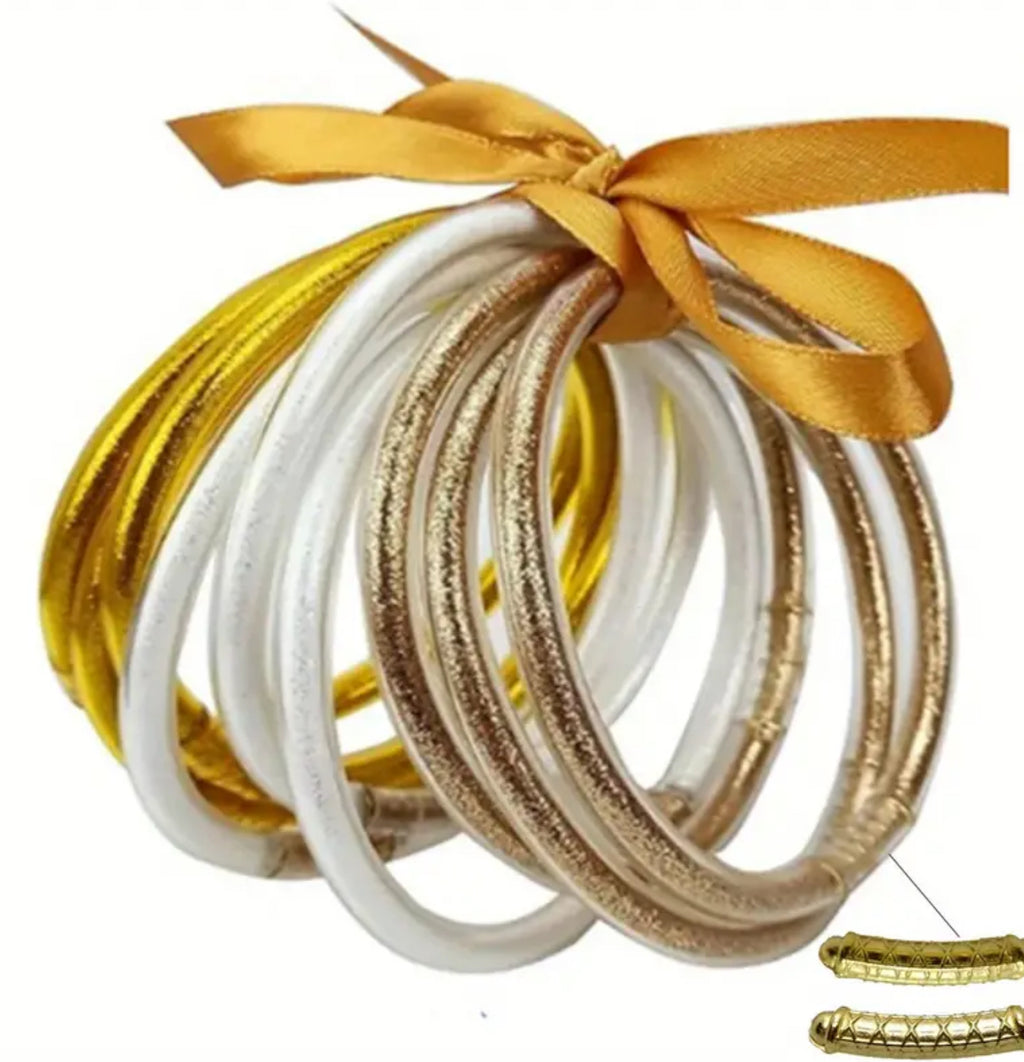 Gold Multi Jelly Bangle Set w/White