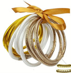 Gold Multi Jelly Bangle Set w/White