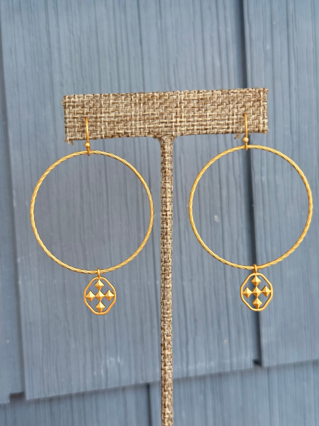 Hammered Hoop Shield Earring Worn Gold Gracewear