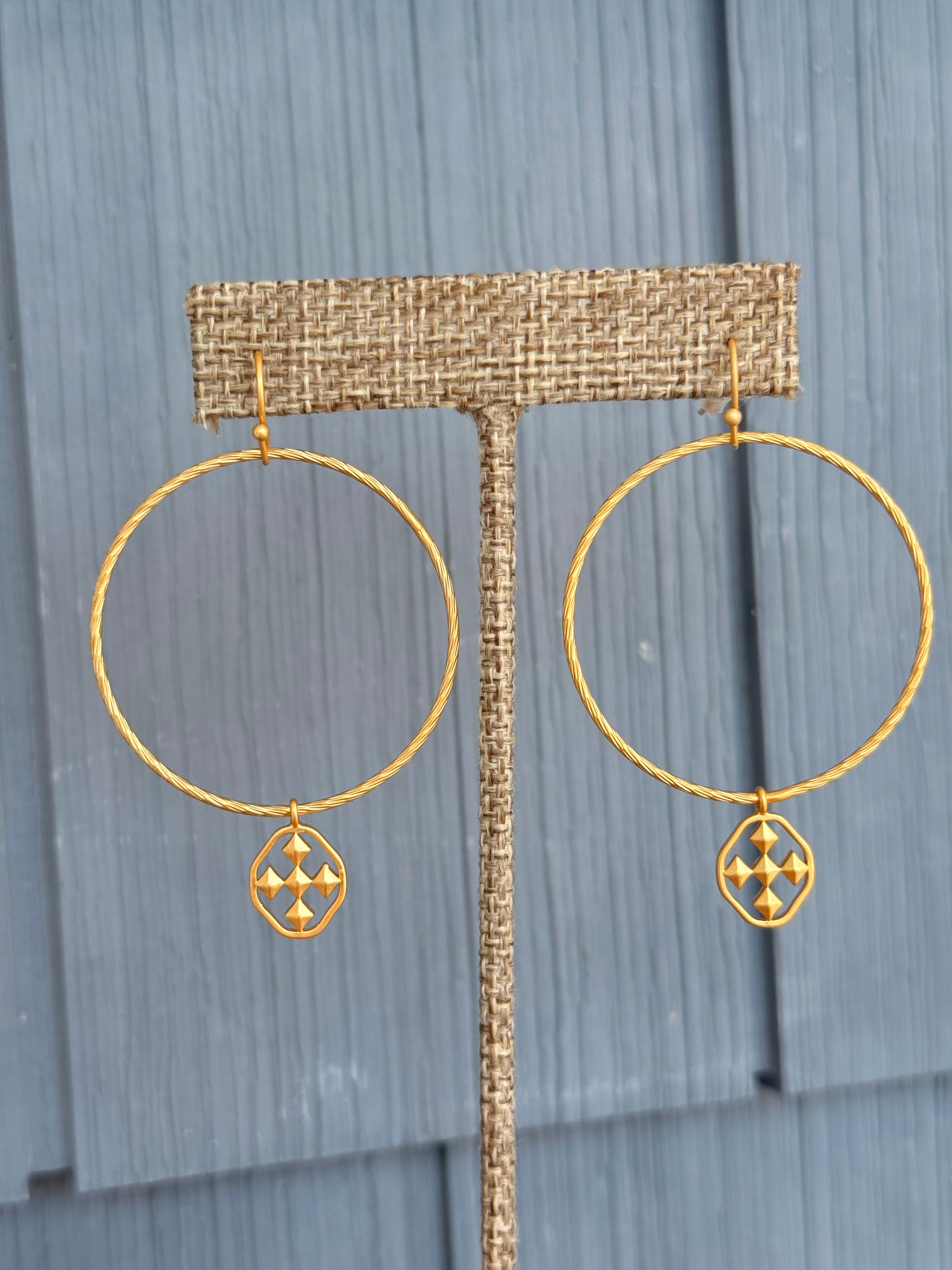 Hammered Hoop Shield Earring Worn Gold Gracewear