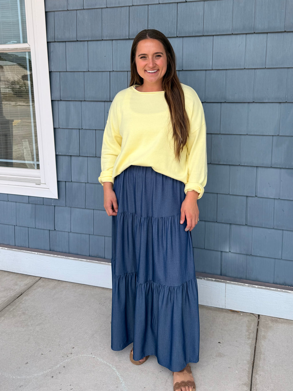 Denim 3-tier Elastic Waist Skirt