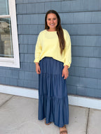 Denim 3-tier Elastic Waist Skirt