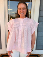 Baby Pink Ruffle Button Up Top