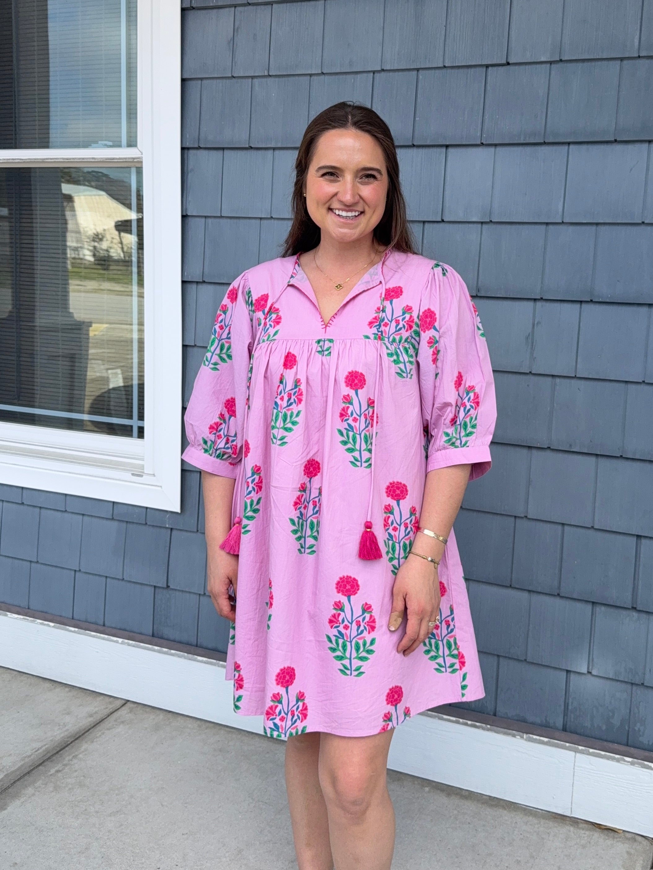 Pink Floral Tassel Dress THML