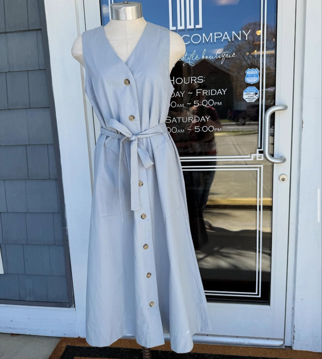 Blue Cotton Button Down Midi Dress