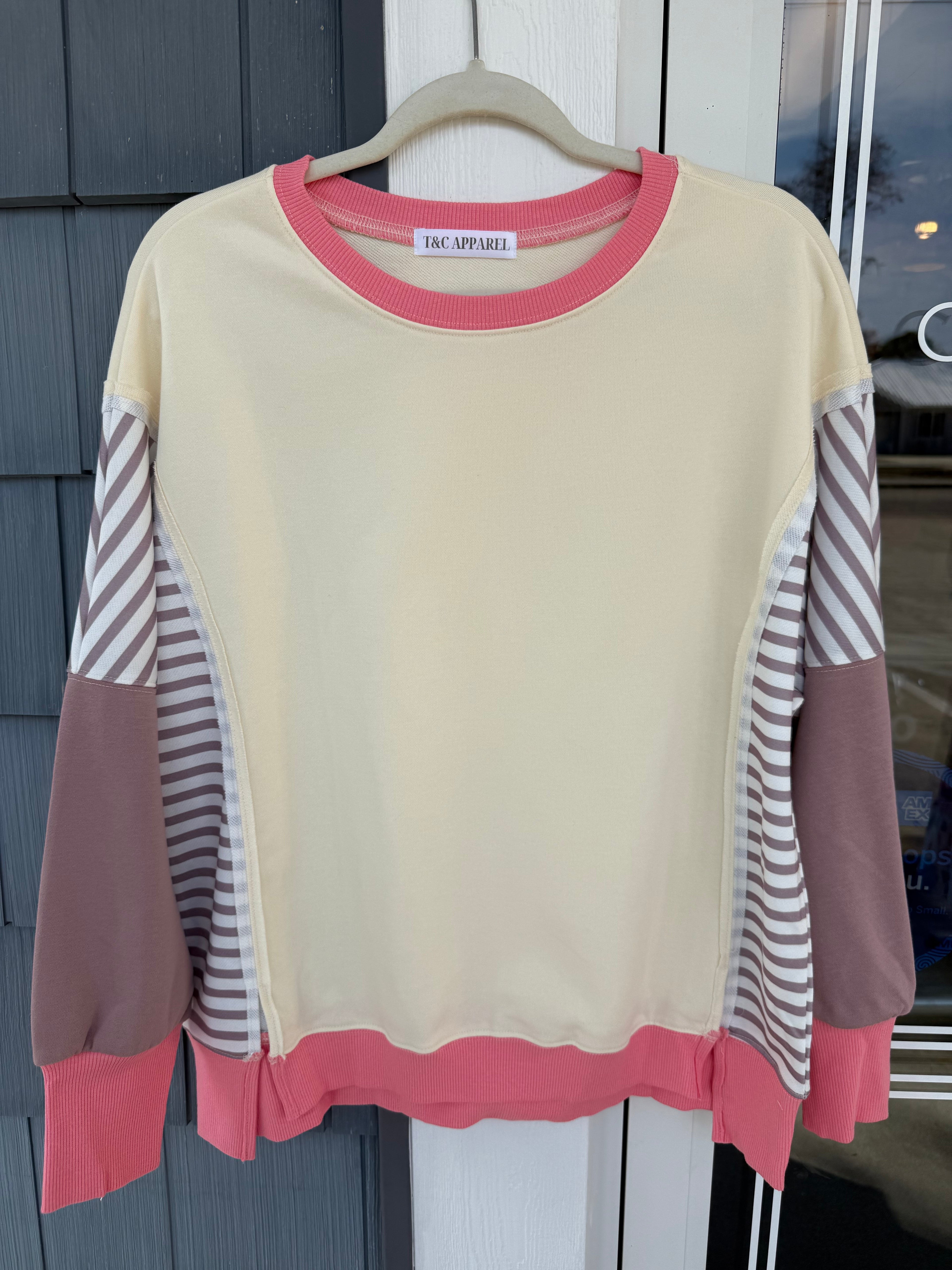 Tan, Pink & Brown Cozy Top