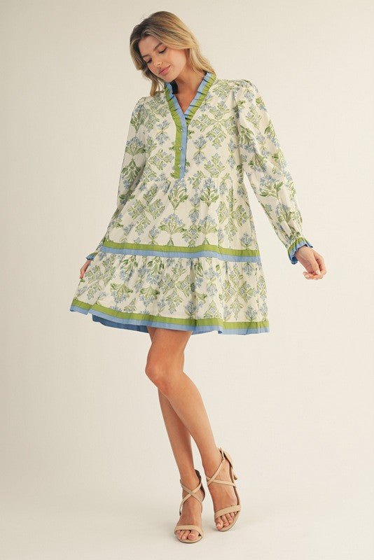 Blue Ruffle Floral Tiered Dress