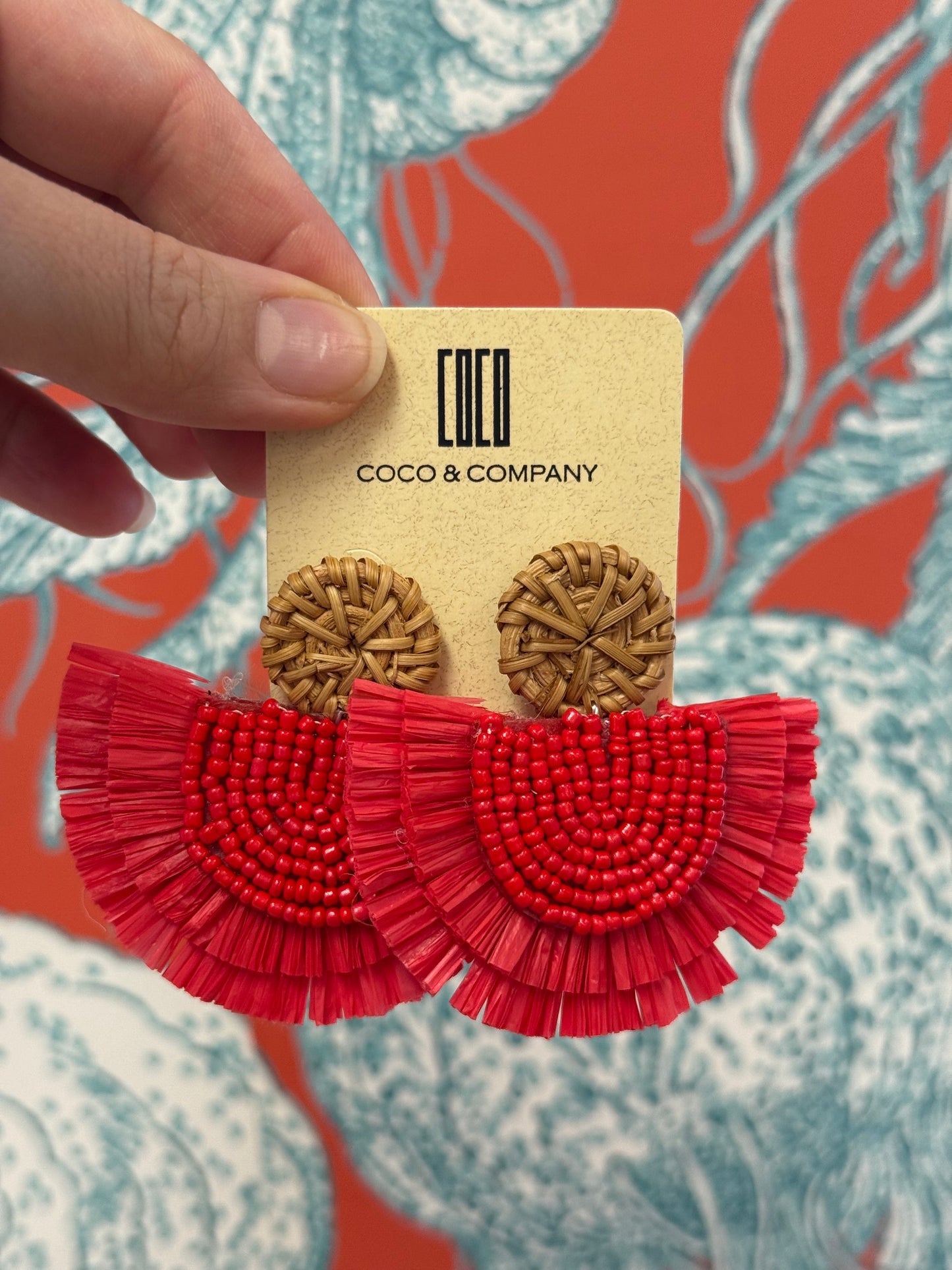 Red Raffia Earrings